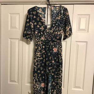 NWT Emerald Green Floral peek-a-boo Romper
